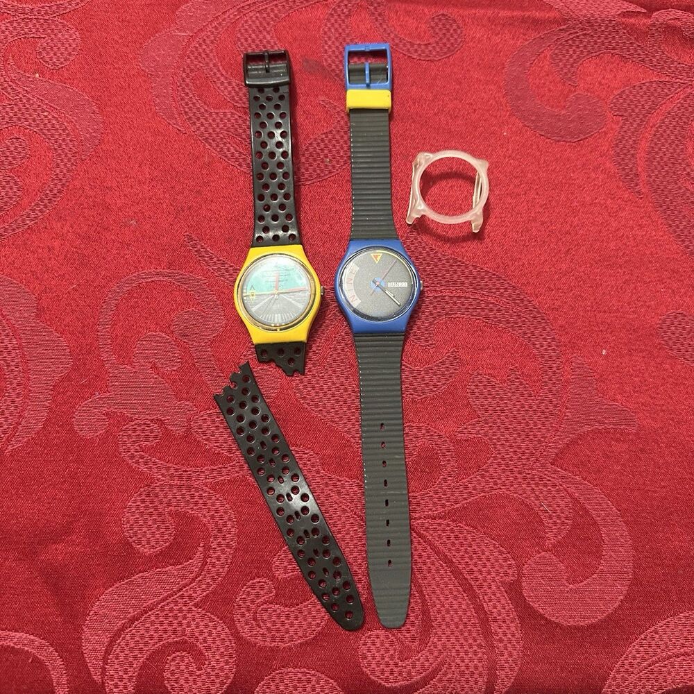 Vintage 1989 / 1987 Swatch Blue Jet & Follow Me Classic Design New Batteries.